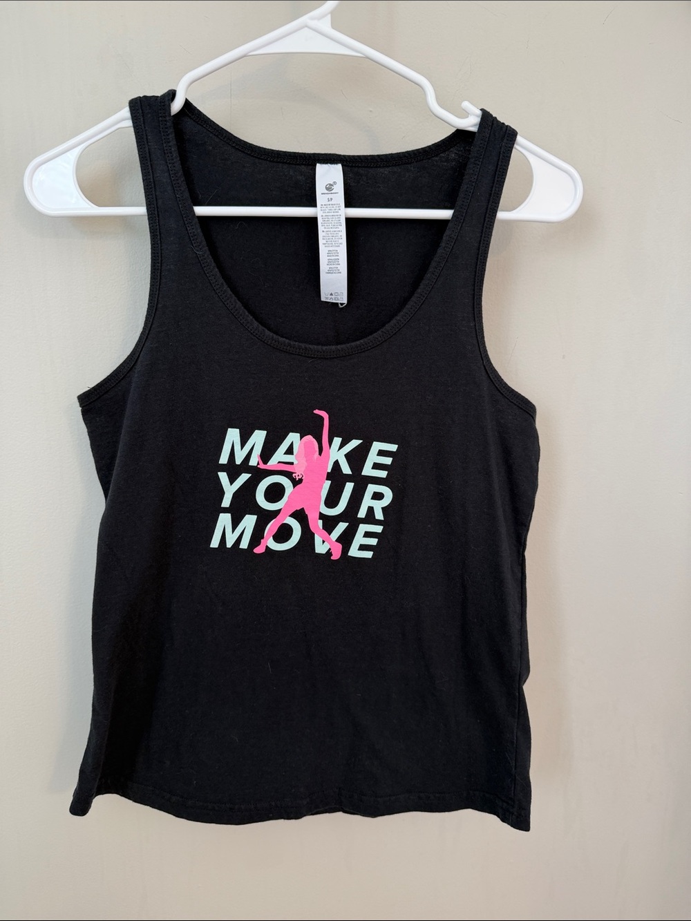 Beachbody Black Tank Top with Mint Text and Pink Graphic